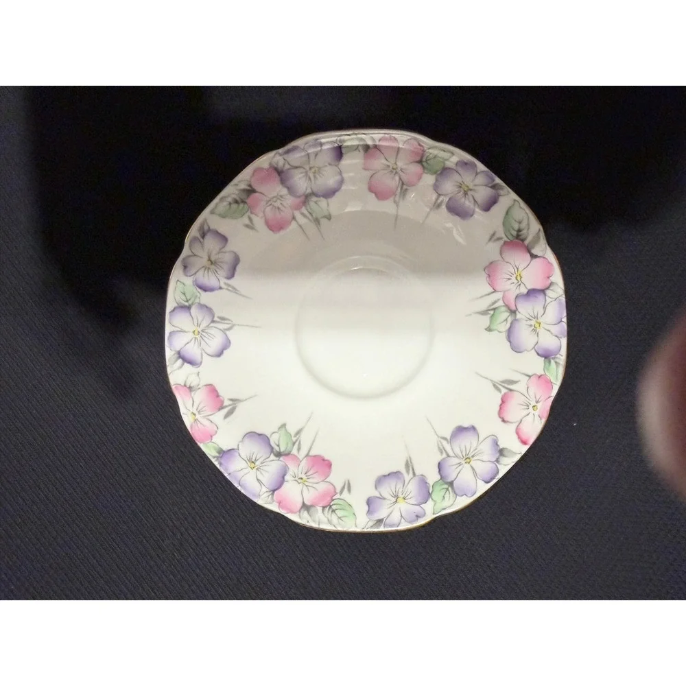 Paragon Fine Bone China Saucers Set 7 Pink Purple Floral A1806 England Vintage